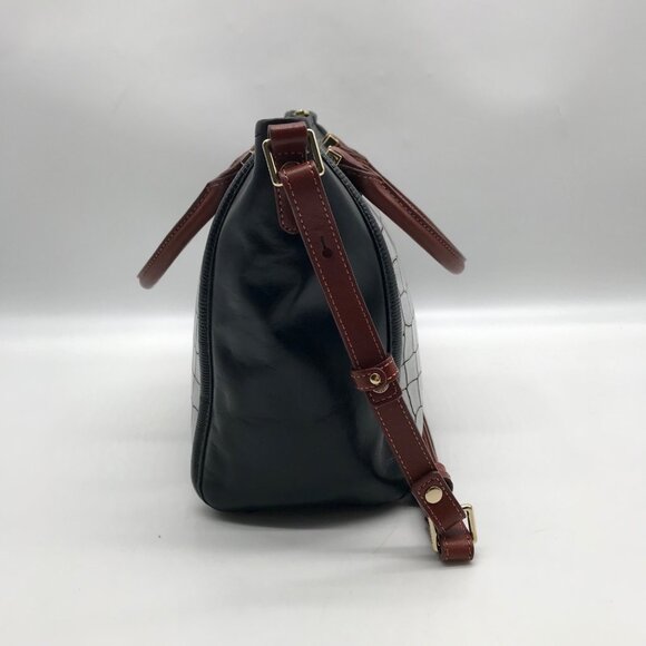 Brahmin Black And Gray Croc Embossed Leather Anywhere Satchel - Picture 3 of 10